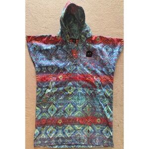 Slowtide Kassia Quick Dry Poncho Blue Geometric Print Recycled Microfiber S/M